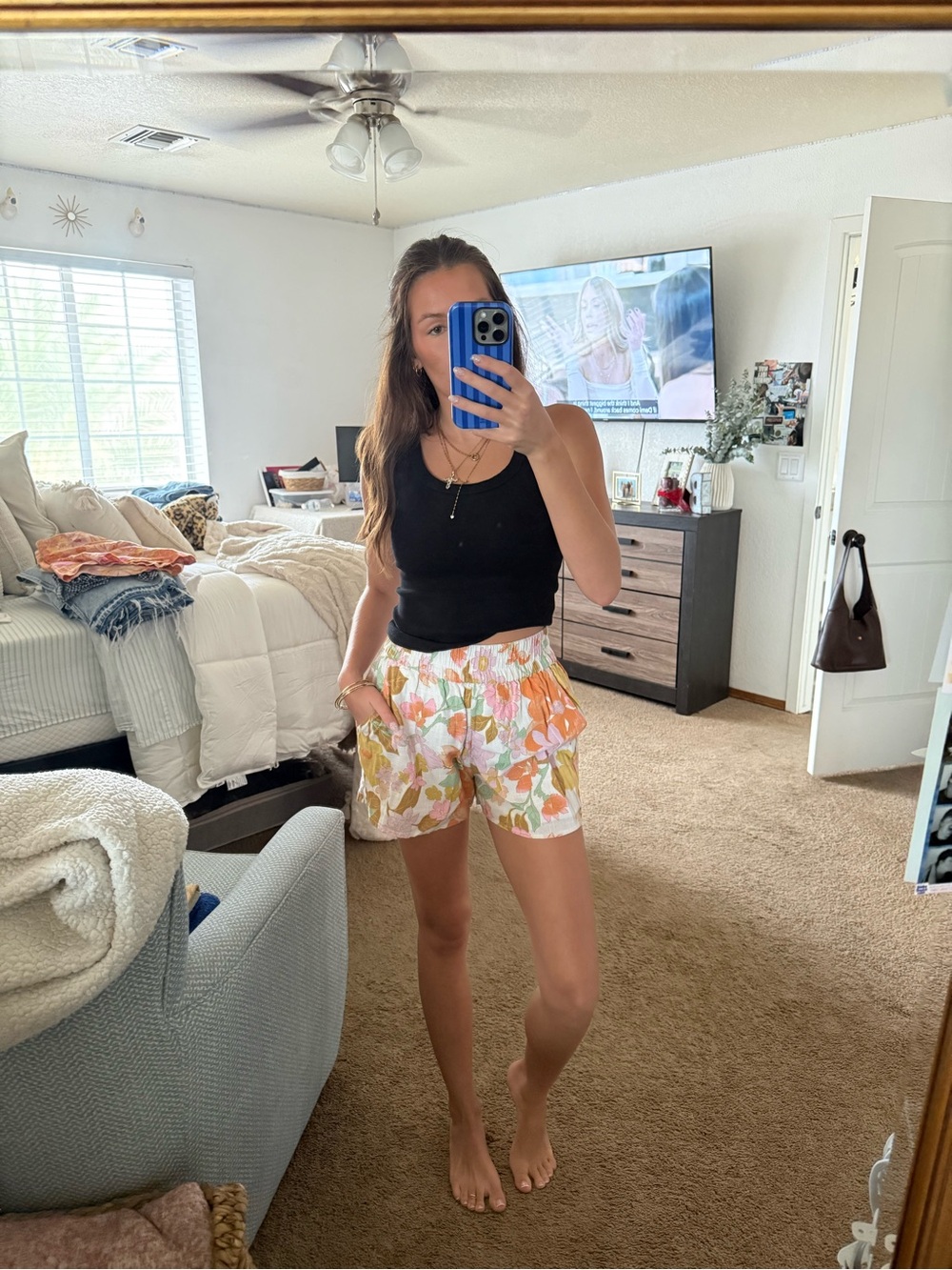 Billabong Floral High-Waist Shorts in Pink, Orange & Yellow